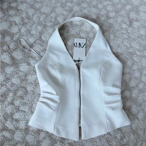 Zara White Halter Zip Corset Top